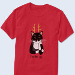 Sarcastic Christmas Cat T-Shirt<br><div class="desc">A sarcastic,  annoyed and unenthusiastic black and white tuxedo cat with Christmas antlers.  Ho ho ho,  and all that.
Change or remove the text to customize.</div>