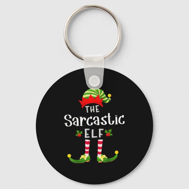 Sarcastic Christmas Elf Matching Pajama X-mas Part Keychain (Front)