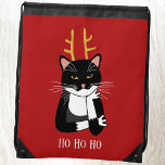 Sarcastic Christmas Kitty Cat Drawstring Bag<br><div class="desc">A funny sarcastic,  annoyed and unenthusiastic black and white tuxedo cat with Christmas antlers.  Ho ho ho,  and all that stuff.
Change or remove the text to customize.</div>