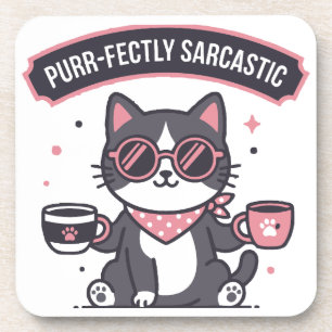 Sarcastic Cool Cat Bandana Coffee Lover Gift Coaster