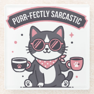 Sarcastic Cool Cat Bandana Coffee Lover Gift Glass Coaster