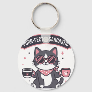 Sarcastic Cool Cat Bandana Coffee Lover Gift Keychain