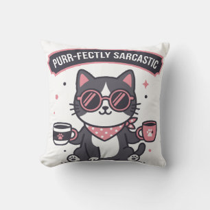 Sarcastic Cool Cat Bandana Coffee Lover Gift Throw Pillow
