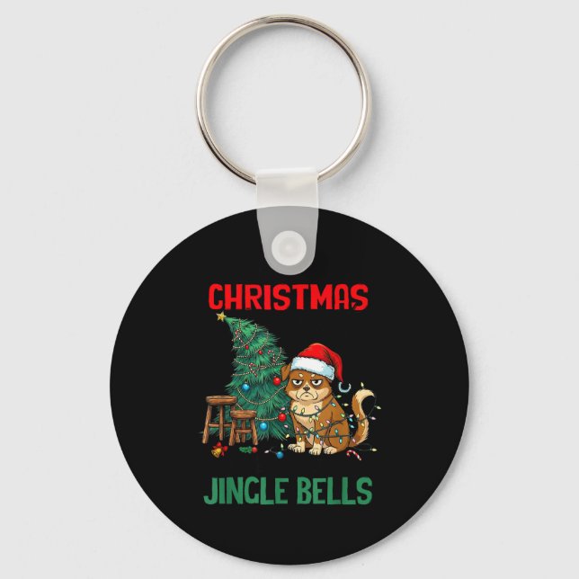 Sarcastic Dog Christmas Srit Ting Jingle Bells Hum Keychain (Front)