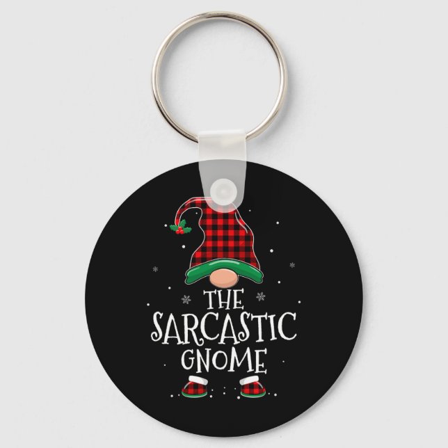 Sarcastic Gnome Xmas Family Matching Plaid Christm Keychain (Front)