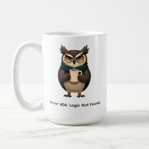 Sarcastic Grumpy Owl "Error 404 Logic Not Found" F Coffee Mug