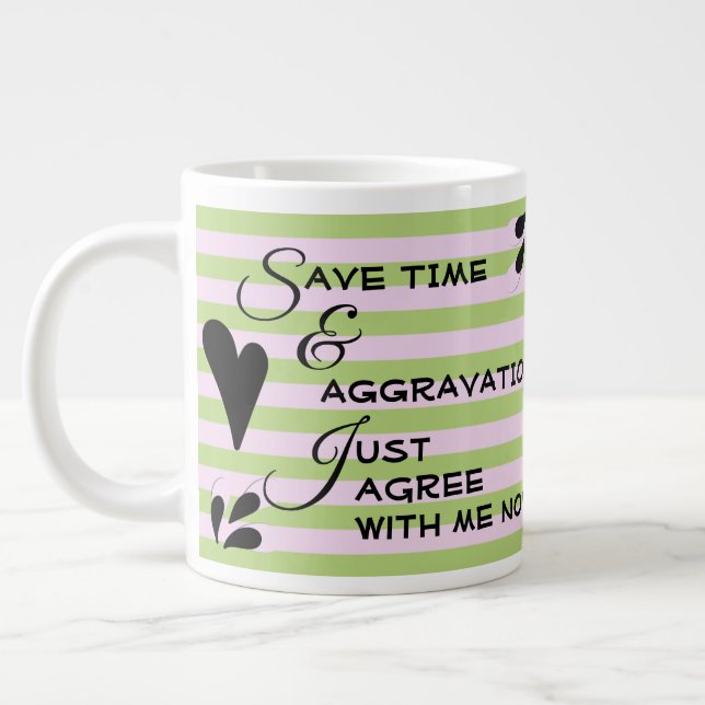 Sarcastic Humour Typography Over Stripes Large Coffee Mug (Left)