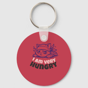 Sarcastic Hungry Cat Cartoon T-Shirt Design Keychain