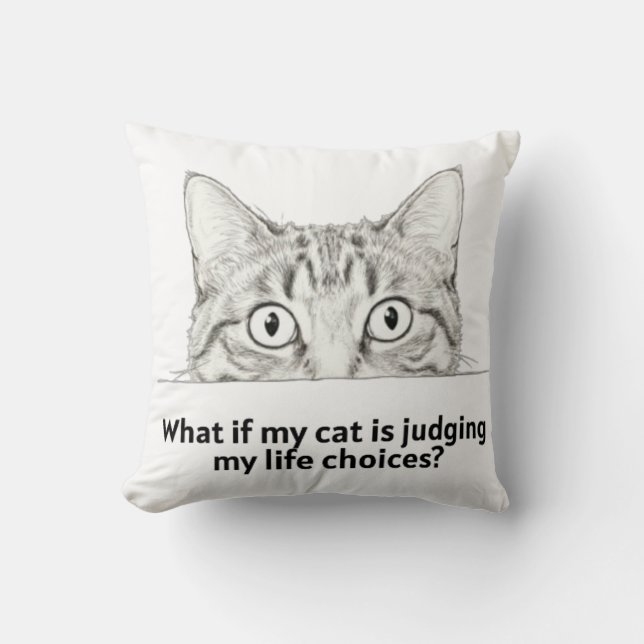 Sarcastic Judging Cat Tee | Gift for Cat Moms Throw Pillow (Front)