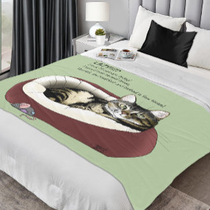 Sarcastic Lazy Tabby Cat Humour Sage Green Fleece Blanket