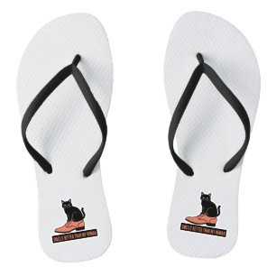 Sarcastic Linocut Cat in Shoe Meme Flip Flops