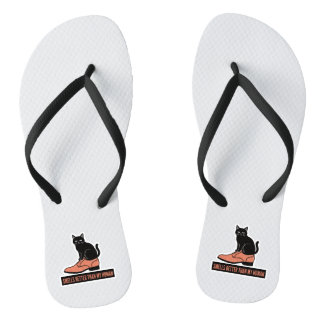 Sarcastic Linocut Cat in Shoe Meme Flip Flops