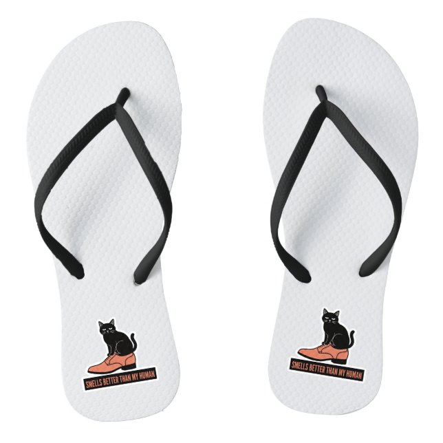 Sarcastic Linocut Cat in Shoe Meme Flip Flops (Footbed)