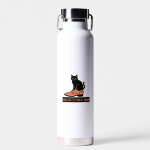 Sarcastic Linocut Cat in Shoe Meme Water Bottle