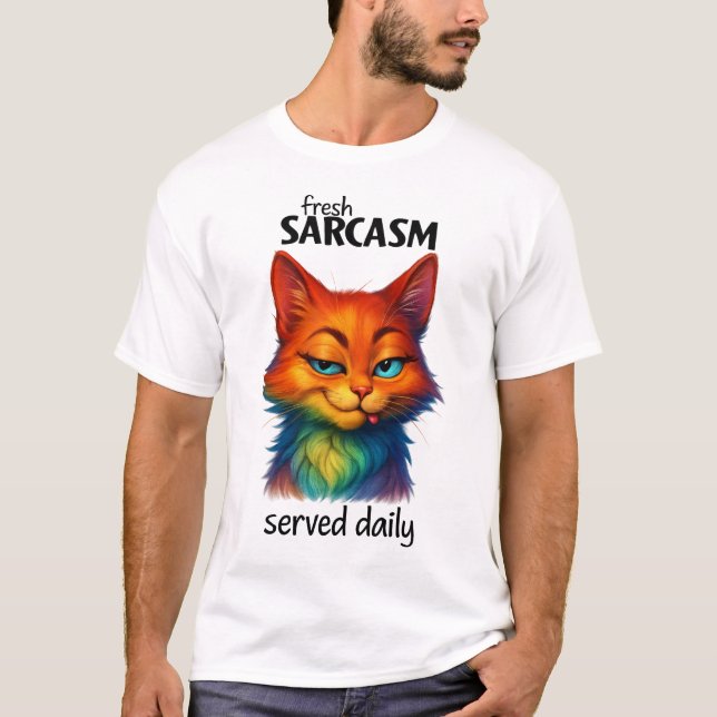 Sarcastic Rainbow Cat Funny Quote T-Shirt (Front)