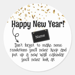 Sarcastic Resolution Funny Happy New year Confetti Classic Round Sticker