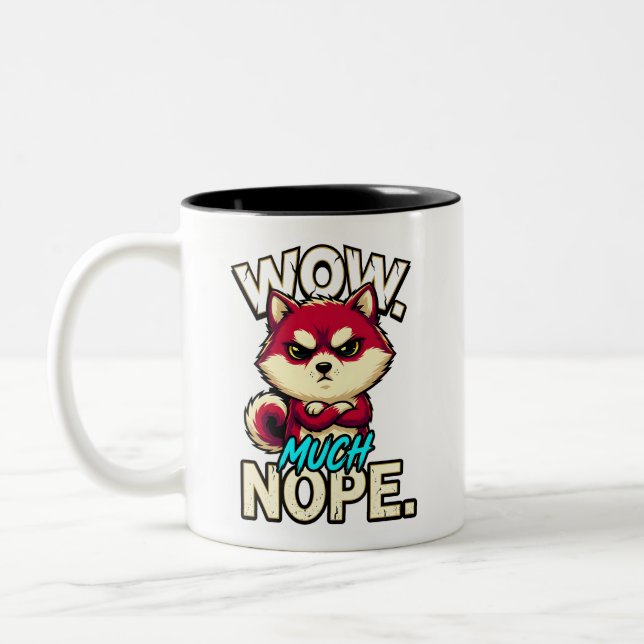 Sarcastic Shiba Inu Wow Much Nope Funny Meme Two-Tone Coffee Mug (Left)