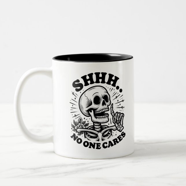 Sarcastic Skeleton Funny Coffee Two-Tone Coffee Mug (Left)