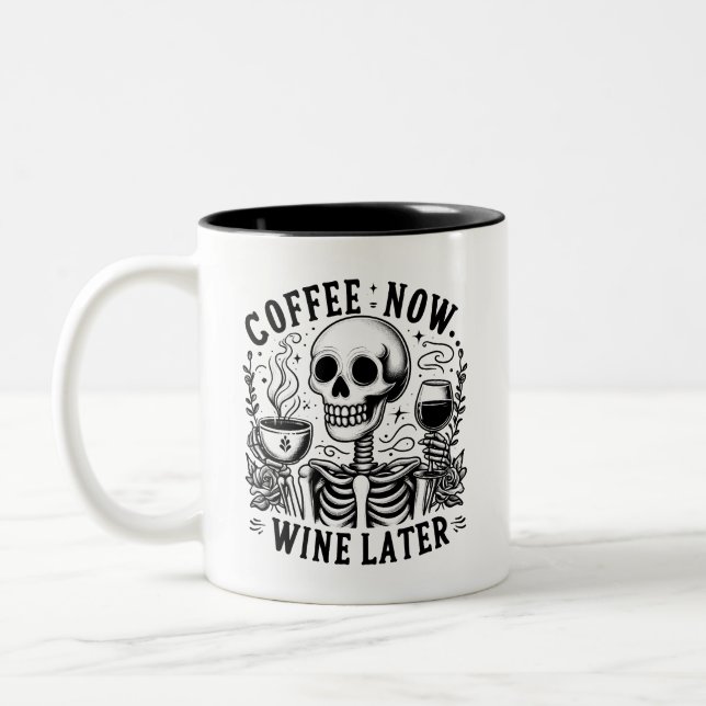 Sarcastic Skeleton Funny Coffee Two-Tone Coffee Mug (Left)