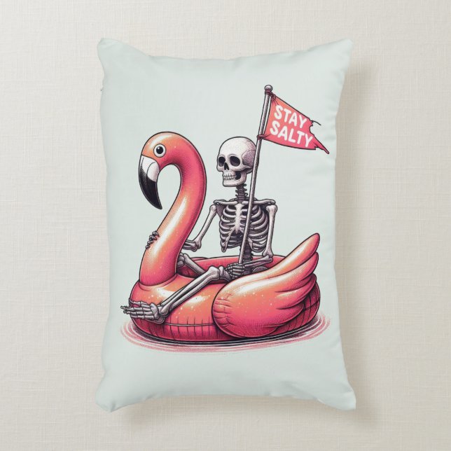 Sarcastic Skeleton on Flamingo - Stay Salty Accent Pillow (Front(Vertical))