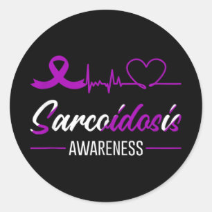 Sarcoidosis Awareness Heartbeat Love Purple Ribbon Classic Round Sticker
