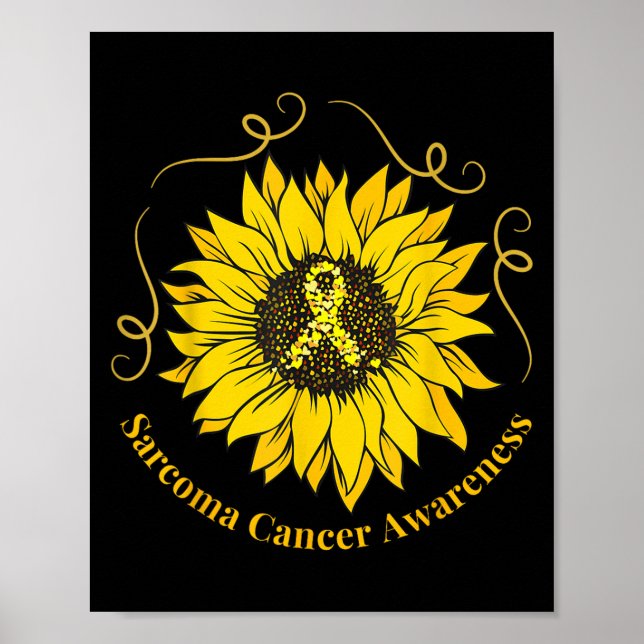 Sarcoma Cancer Awareness Sunflower Yellow Ribbon S Poster (Front)