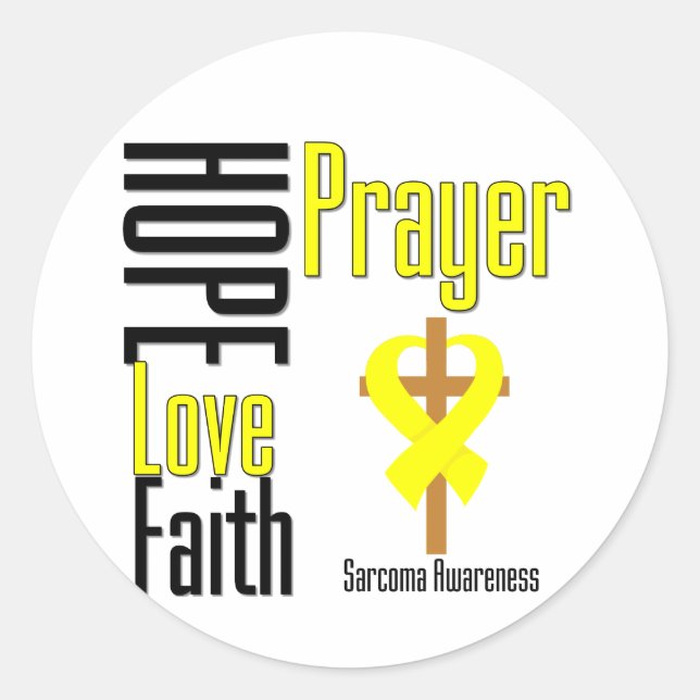 Sarcoma Hope Love Faith Prayer Cross Classic Round Sticker (Front)