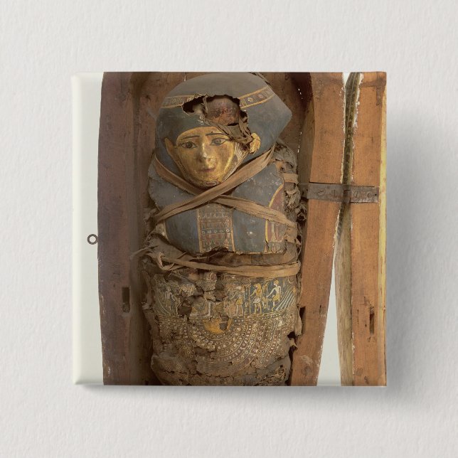 Sarcophagus and mummified body of Psametik I (664- 2 Inch Square Button (Front)