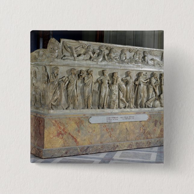 Sarcophagus with frieze of the Nine Muses 2 Inch Square Button (Front)