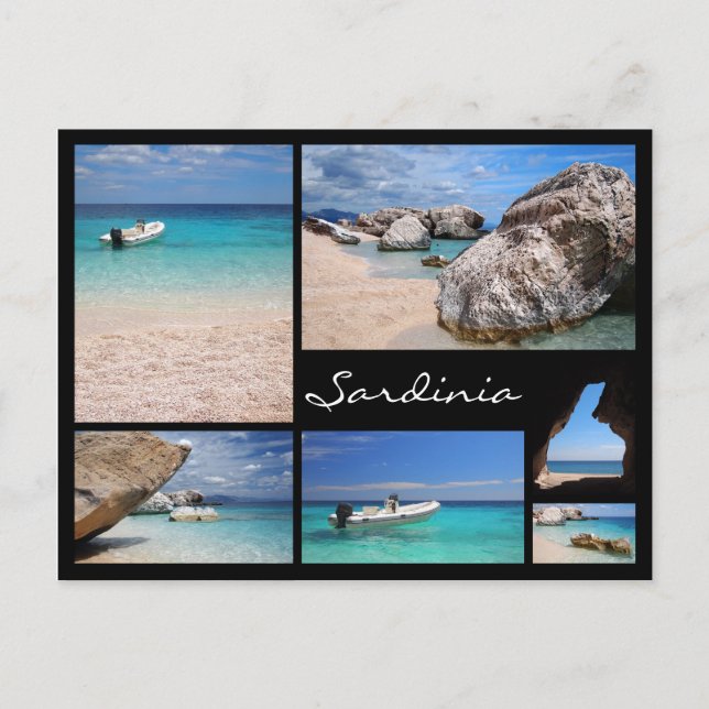 Sardaigne plages cadre noir collage carte postale (Devant)