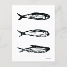 Sardine and Mackerel Linocut Post Card or Print