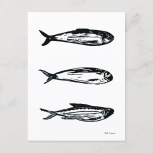 Sardine and Mackerel Linocut Post Card or Print