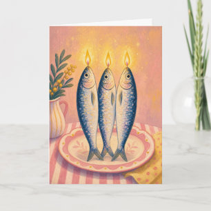 Sardine Candle Whimsical Fish Coastal Seafood Love Card