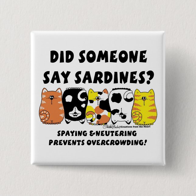 Sardine Cats 2 Inch Square Button (Front)