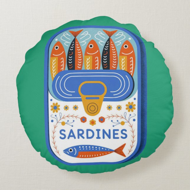 Sardine Colourful Coastal  Round Pillow (Back)