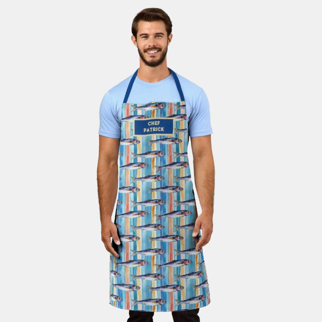 Sardine Fish Striped Pattern Saltwater Fish Chef’s Apron (Worn)