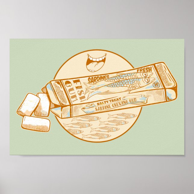 Sardine flavoured chewing gum funny fish poster (Front)