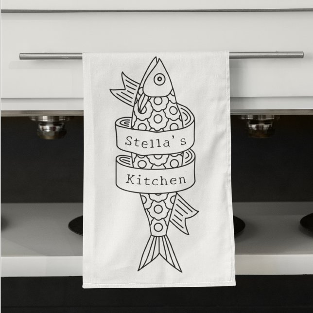 Sardine Line Drawing Personalized Kitchen Towel (Creator Uploaded)