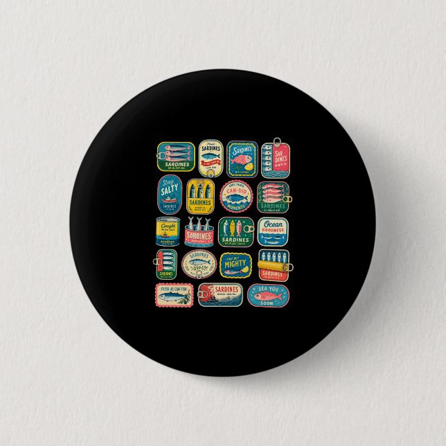 Sardine tinned fish funny trendy fisherman 2 inch round button (Front)