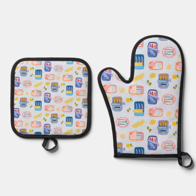 Sardines and Lemons Oven Mitt & Pot Holder Set (Front)