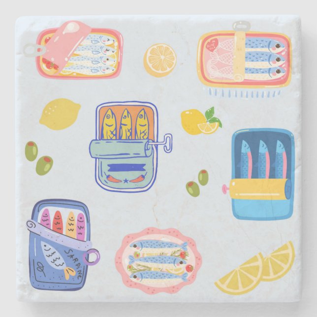 Sardines and Lemons Stone Coaster (Front)