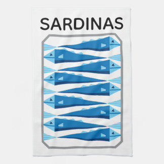 Sardines blue and white fish apron kitchen towel
