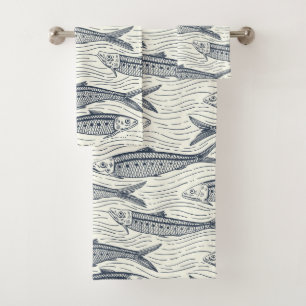 Sardines en mouvement en bleu marine et ivoire