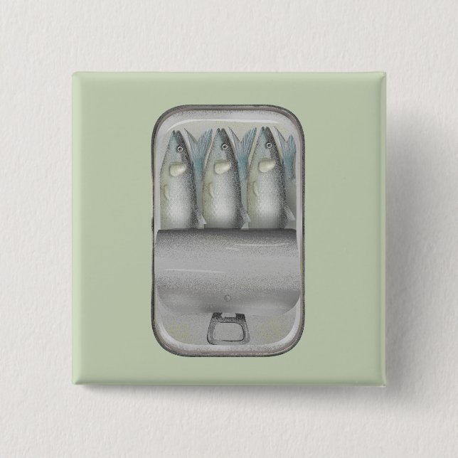 Sardines in a tin can 2 inch square button (Front)