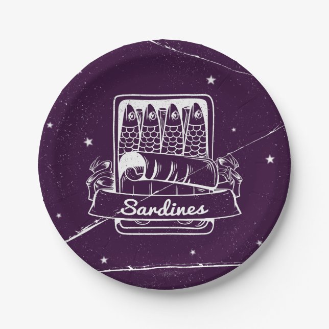 Sardines in a tin Distressed Paper Plate (Front)