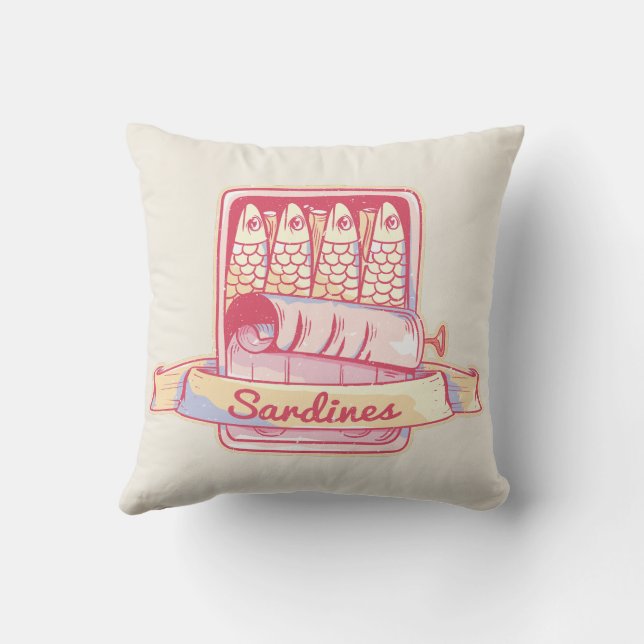 Sardines in a tin throw pillow (Back)