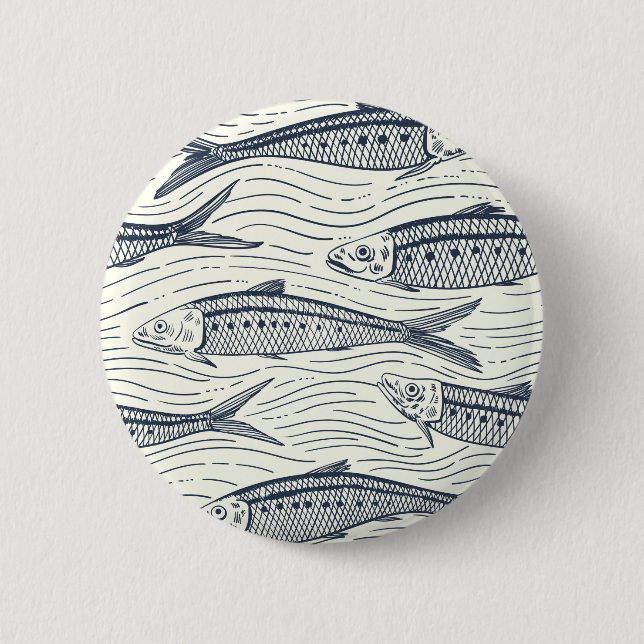 Sardines in Motion in navy and ivory 2 Inch Round Button (Front)