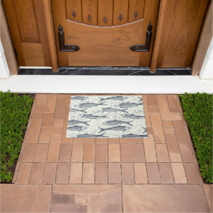 Sardines in Motion in navy and ivory Doormat