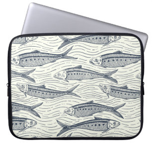 Sardines in Motion in navy and ivory Laptop Sleeve