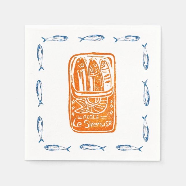 Sardines Lino Design Cocktail Party Napkins Set (Front)